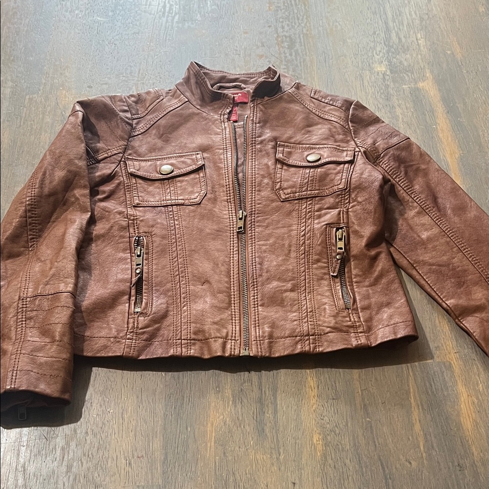 Arizona Jean Company Tan Faux Leather Jacket girls sz 8 girls coat jacket #911